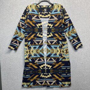 Ali Miles Southwest Open Front‎ Top Womens Medium Blue Long Sleeve Long Duster